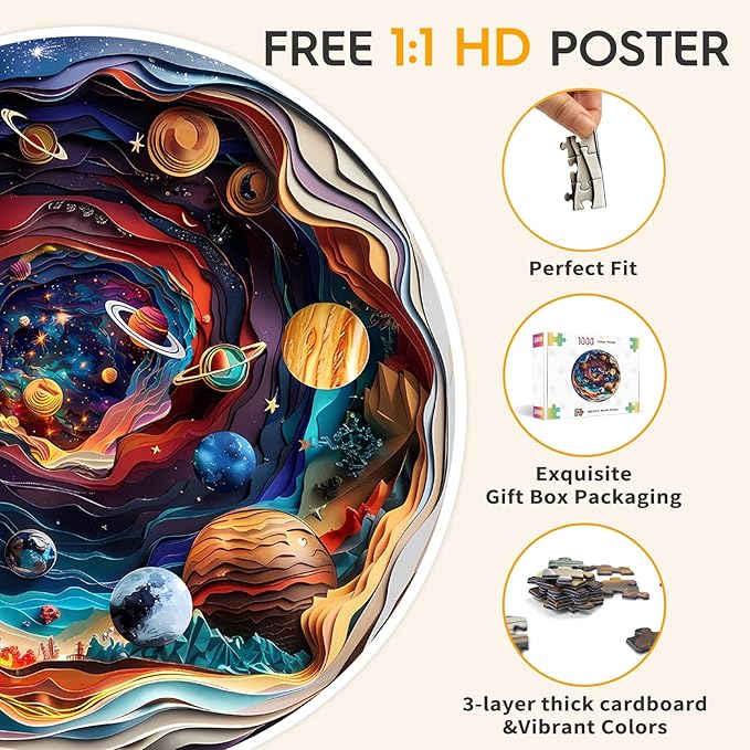 Masseruon 1000 Piece Puzzle for Adults, 26.6 * 26.6in Universe Puzzle for Adults, 1000 Pieces Flat Puzzles with 3D Visual Effect When Completed, Adult Puzzles Games