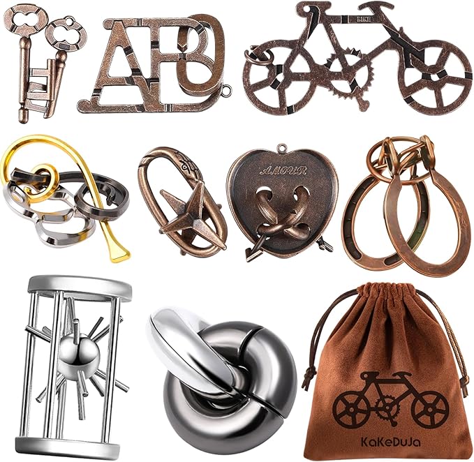 9pcs Metal Brain Teaser Puzzles Lock Puzzle Games Set Gift for Adults Teenagers