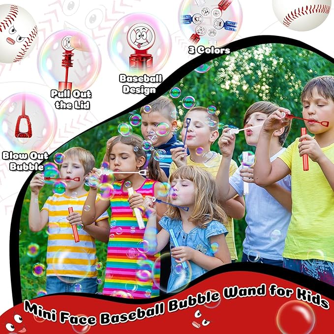24 Pcs Mini Baseball Bubble Wands Baseball Party Favors for Kids, Birthday Bubble Wand Bulk for Summer Outdoor Classroom Supplies, Goodie Bag Fillers