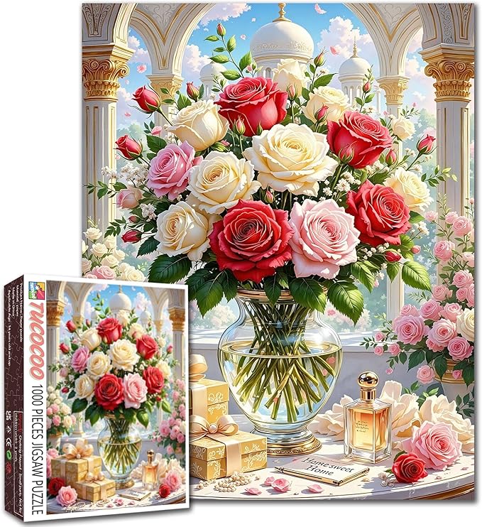 Rose Jigsaw Puzzles Flowers Floral 1000 Piece Mixed Roses Puzzles for Adults,Blossom Flowers Puzzles for Challenging Family Activity Games for Home Wall Decor Gifts - 20 x 27 Inches