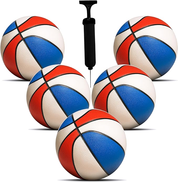 Mini Basketball (5 Pack) - 7 inch Small Basketball for Kids - Indoor Outdoor Game Balls - Free Pump Included