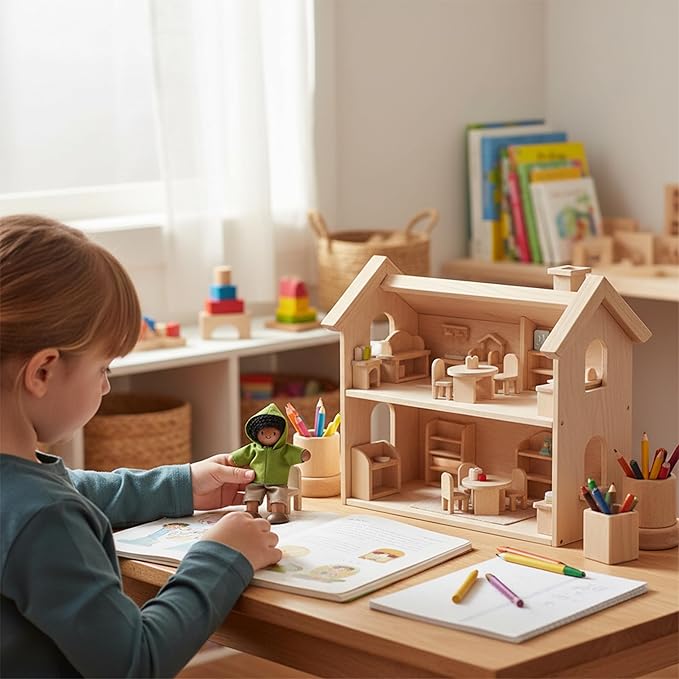PlanToys® Boy Wooden Dollhouse Figurine | Poseable 1:12 Scale Mini Doll (4 Inch) | Dollhouse Accessories for Pretend Play | Eco-Friendly Montessori Toy for Kids Ages 3+