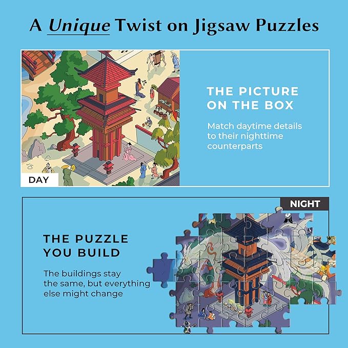 Time Warp Puzzle Series 1 – Day to Night Hidden Scene | 1000 Piece Jigsaw Puzzle for Adults | Discover a Story That Transforms as You Build | Giftable Magic Puzzle Art (Obon Festival)