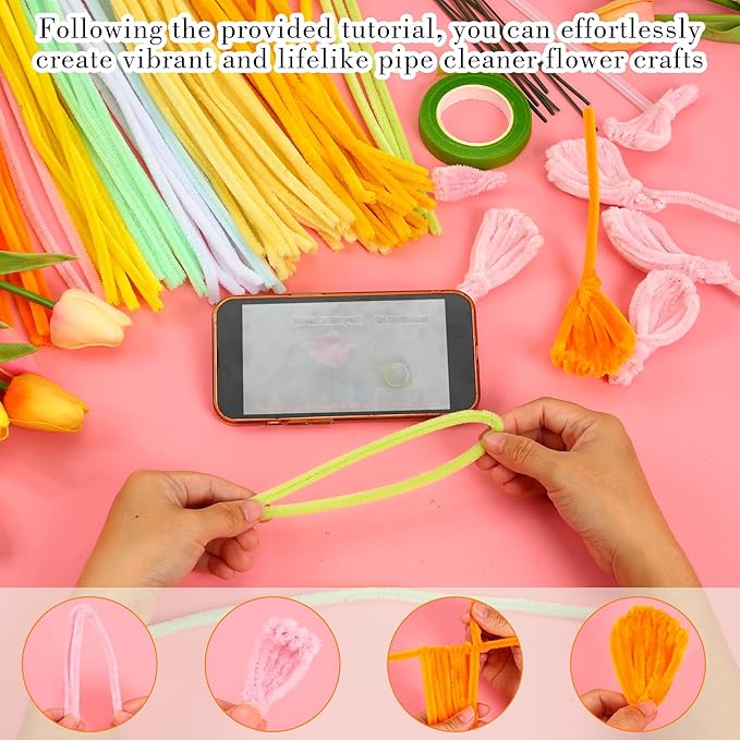 ERNTRNL Pipe Cleaners Craft - Pipe Cleaners Flower Making Kit Craft Supply Pipe Cleaners Bulk for Crafts Art Project Activity，Birthday Mother’s Day Anniversaries Graduations Gifts