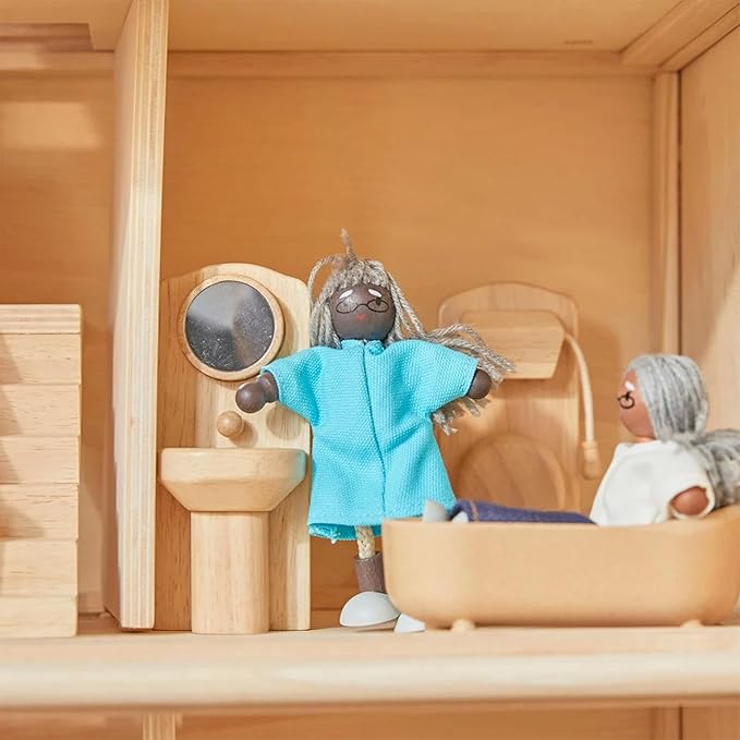 PlanToys® Grandmother Wooden Dollhouse Figurine | Poseable 1:12 Scale Mini Doll (5 Inch) | Dollhouse Accessories for Pretend Play | Eco-Friendly Montessori Toy for Kids Ages 3+