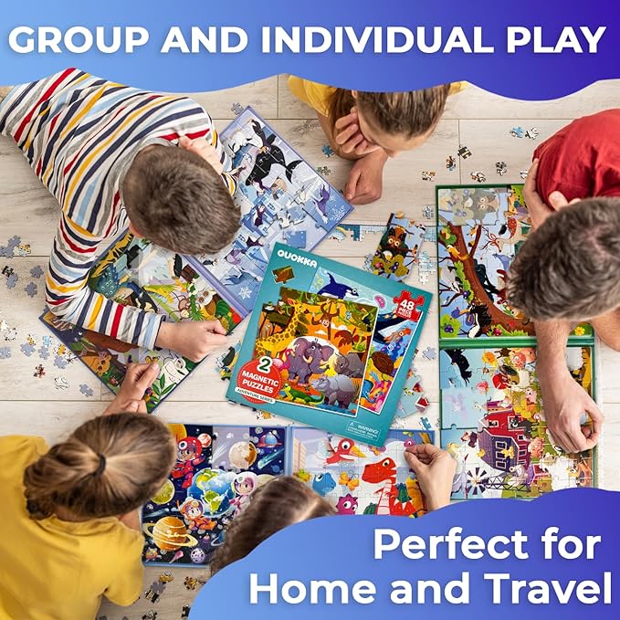 QUOKKA Magnetic Puzzles for Toddlers 3-5 – 2x48 Pieces Travel Games for Kids Ages 2-4 – Ocean & Africa Animals Magnetic Puzzles for Kids Ages 4-8 – Educational Puzzle Gift Toy for Boys and Girls