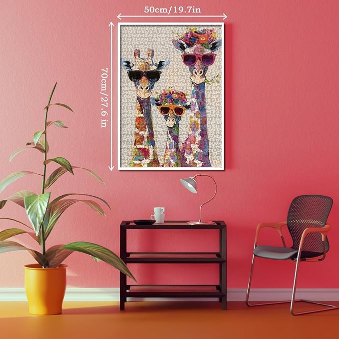 Cool Giraffe Family Puzzles for Adults 1000 Pieces, Funny Wildlife Art Jigsaw Puzzles, Cute Cartoon Puzzles