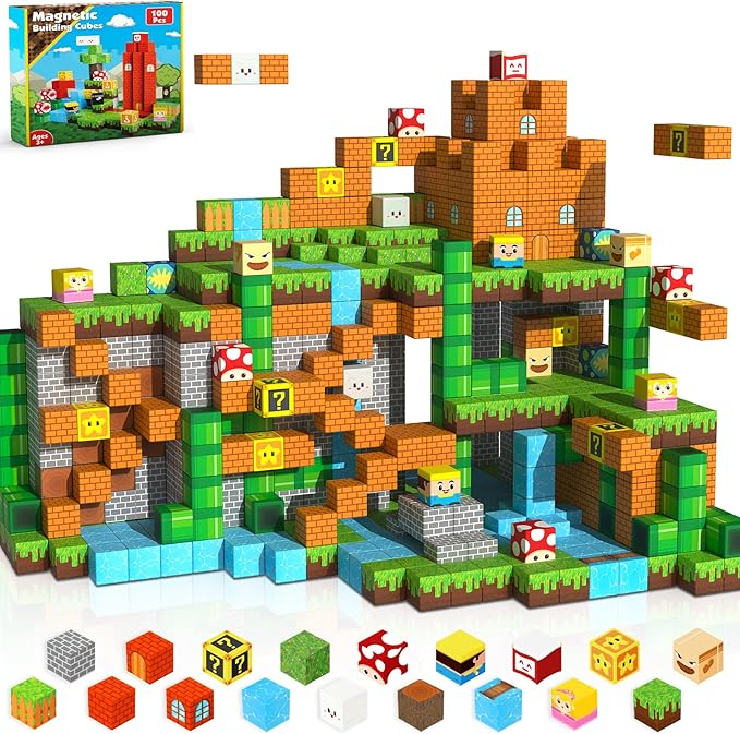 100PCS Magnetic Blocks - Magnet Building Blocks, Stacking Magents Cubes Toys, STEM Montessori Sensory Toys for Kids Boys and Girls Ages 3 4 5 6 7 8 9 10 Easter Birthday Gifts