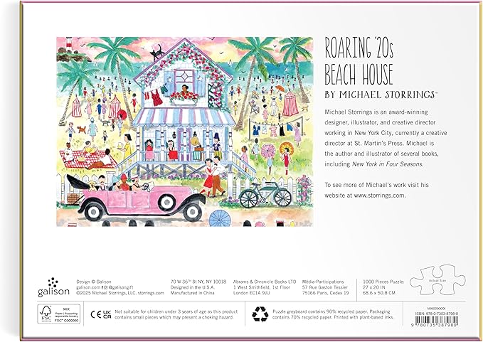 Galison Roaring 20s Beach House – 1000 Piece Michael Storrings Jigsaw Puzzle Featuring Beautiful Artwork of 1920s Inspired Beach House