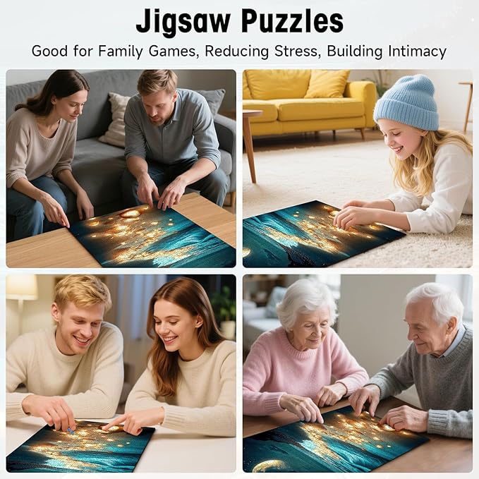 500 Piece Puzzles for Adults, Beach Night Landscape Jigsaw Puzzle with Glowing Stones & Moon, Cardboard Puzzle with Letters on Back for Game Nights & Home Decor, 15×20.5 Inch