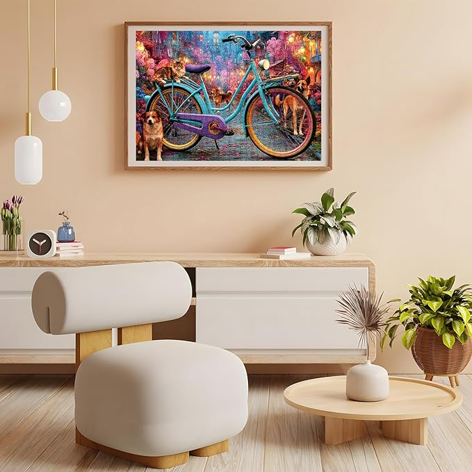 500 Pieces Puzzle for Adults, Puzzles for Adults 500 Pieces, Retro Bicycle Dogs Cat Street Jigsaw Puzzle, Challenging Perfect for Game Nights, 20.5 X 15 in