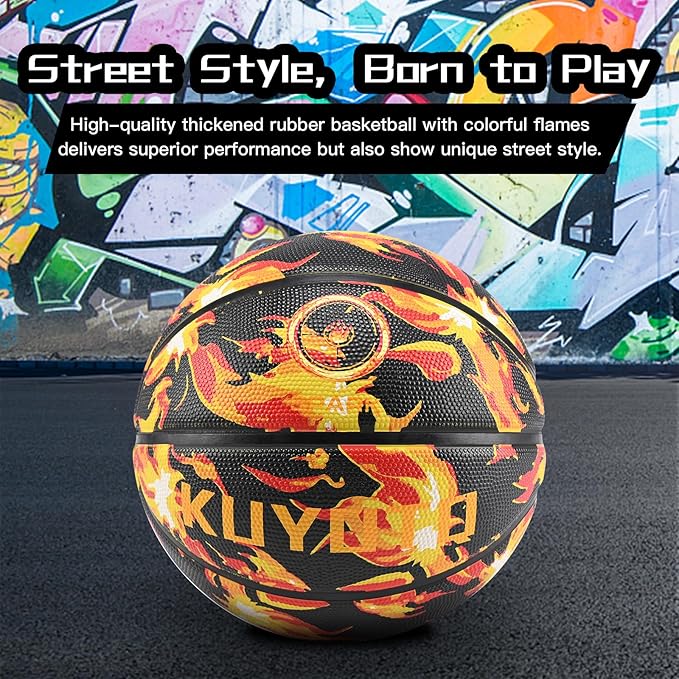 KUYOTQ Kids Youth Adult Size 3/4/5/6/7 (22/25.5/27.5/28.5/29.5") Basketball Premium Rubber or Faux Leather Basketball Indoor Outdoor Basketball for Boys Girls Womens Mens Basketball Gifts (Deflated)