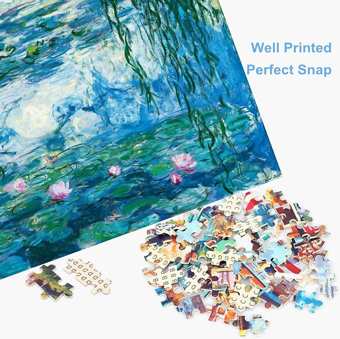 Jigsaw Puzzles for Adults 1000 Piece Waterlilies by Claude Monet 27.56 x 19.69 Inch Puzzles for Adult Educational Game Reduce Pressure Challenge Toy Monet Puzzles 1000 Pieces for Adult