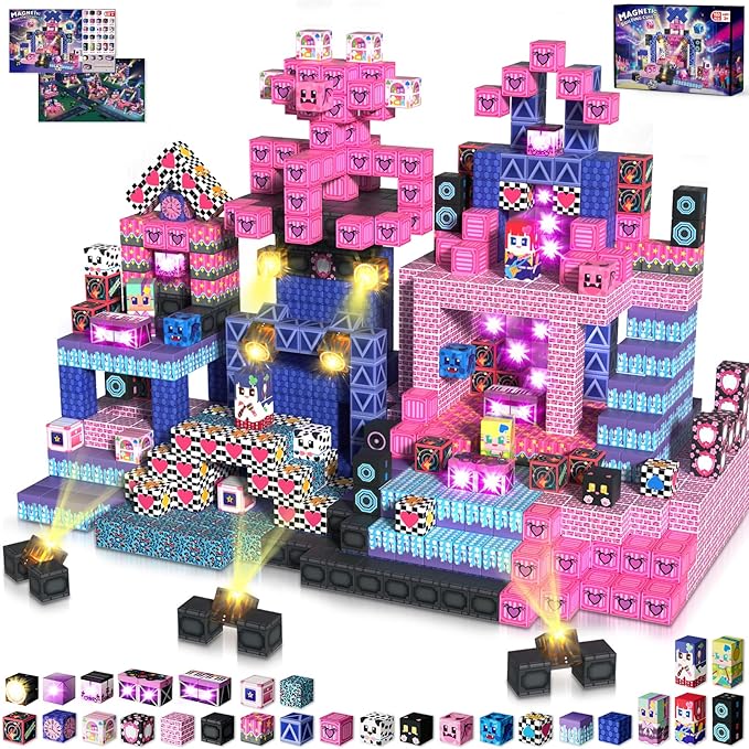 150PCS Magnetic Blocks with Light Up Blocks,Magnetic Cubes Magnetic Building Blocks Toys for Ages 3+ STEM Sensory Stacking Toys for Boys & Girls Birthday Gifts