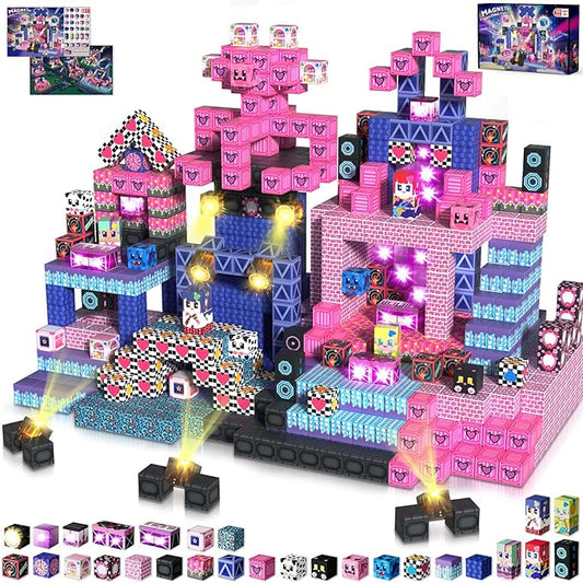 150PCS Magnetic Blocks with Light Up Blocks,Magnetic Cubes Magnetic Building Blocks Toys for Ages 3+ STEM Sensory Stacking Toys for Boys & Girls Birthday Gifts