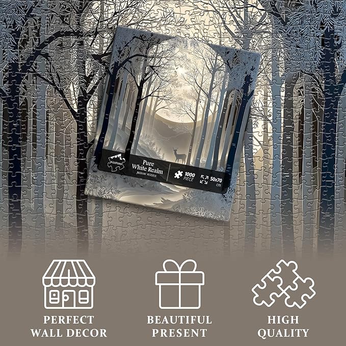Nature Forest Puzzles for Adults 1000 Pieces, Landscape Plant Moon Deer Puzzles Unique Art, Impossible Hard Challenge Jigsaw Puzzle Paper Cut