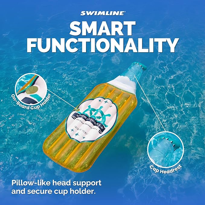 SWIMLINE Inflatable Swimming Pool Float Lounger Raft Mattress, Fun Mat, Beer Bottle, Orange