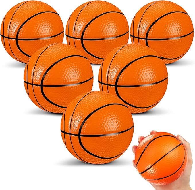 6 Pcs 4'' Mini Foam Basketballs for Kids Adults, Squeeze Stress Ball Safe Soft Replacement Beach Pool Basketball for Indoor Hoop Toddler Quiet Bouncy Sport Game (Orange)