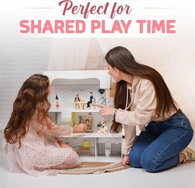 Family Dollhouse People - Bendable Doll House People Figures - 5 Poseable Action Figures Incl. Mom, Dad, Sister, Brother, & Toddler - Small Dolls for Doll-house Designed to Fit Standard Dollhouses