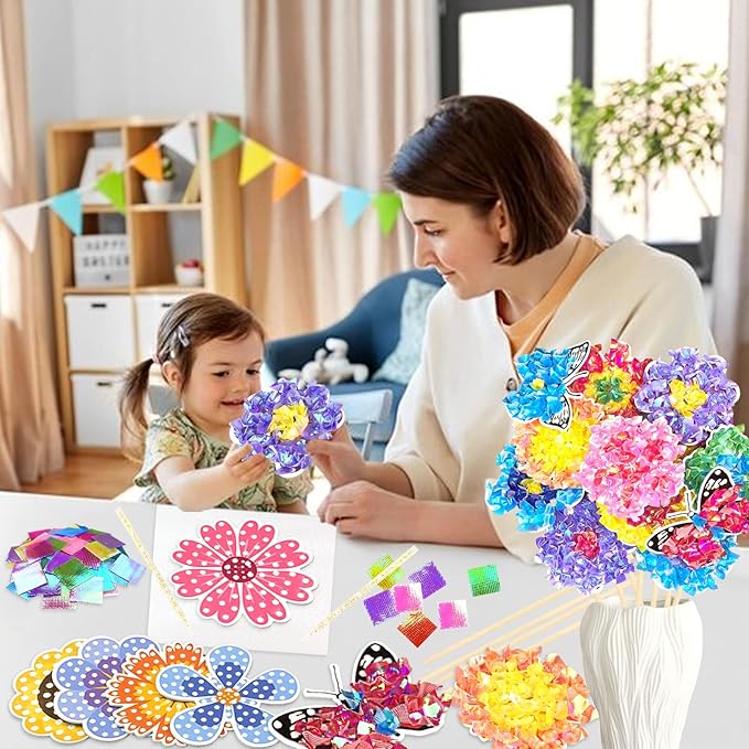 KIFHCMPR Poke in Fun Art Flower Bouquet Craft Kits for Kids,with 10 Flowers & 2 Butterflies,Arts and Crafts,Mess-Free Craft,DIY Art Activity Birthday Christmas Gifts Ideas for Girls & Boys Ages 4-10+