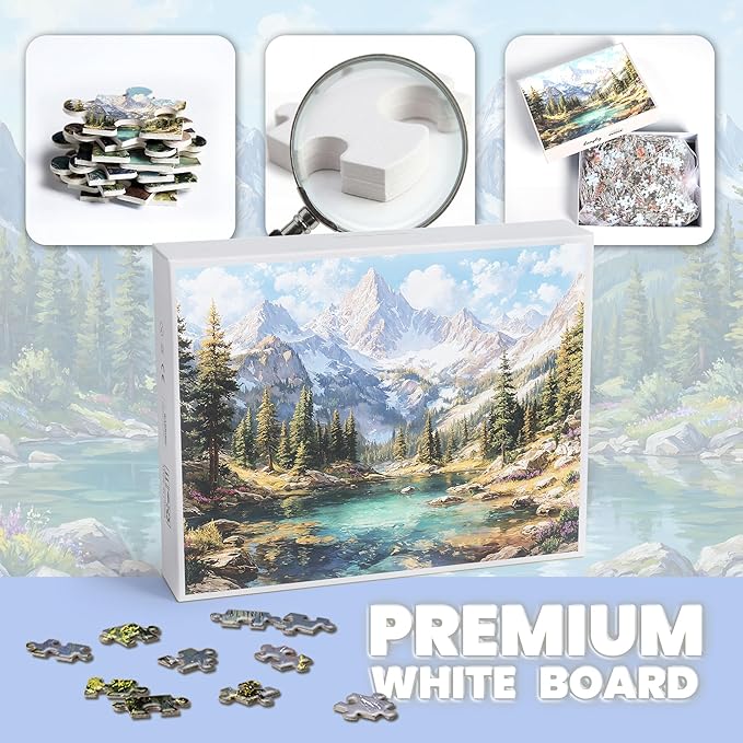 Puzzles for Adults 1000 Pieces, National Park Nature Snow Mountain Lake Forest, 1000 Piece Puzzle for Adults Seniors, Hard Jigsaw Puzzles with Letters on Back, 1:1 Poster