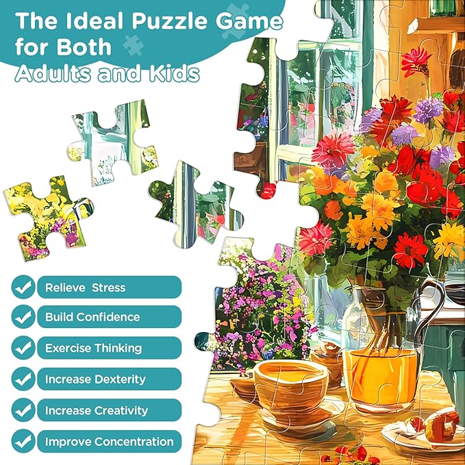 500 Piece Puzzle for Adults, Cozy Kitchen and Garden View Jigsaw Puzzle, Colorful Puzzles with Flowers, Sunshine and Dog, Relaxing Gifts for Adults, Seniors, Finished Size 20.5”x 15”