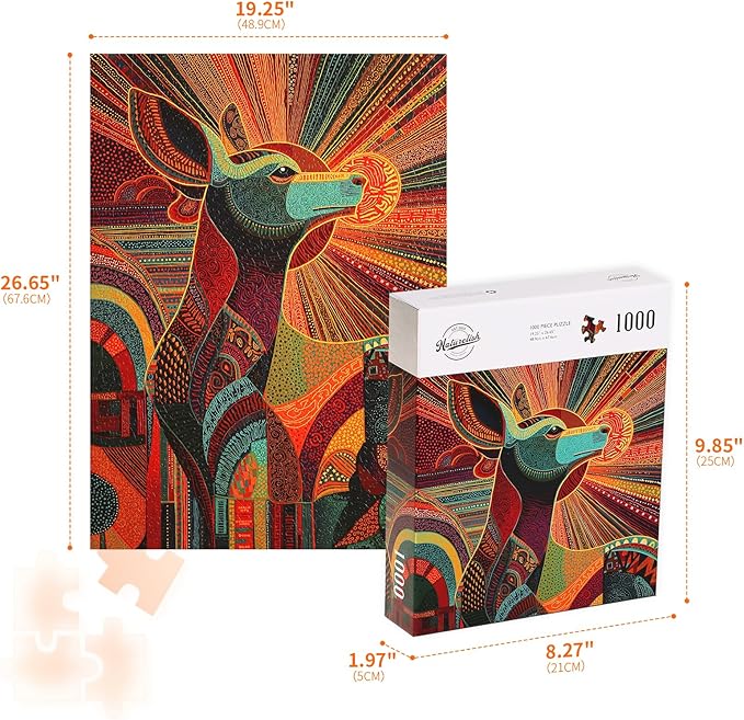Jigsaw Puzzles for Adults 1000 Pieces, Animal Deer Difficult Challenging Unique Puzzle for Game Night Family Home Decor, 20x27 Inches, 20x27 Inches, Colorful Deer