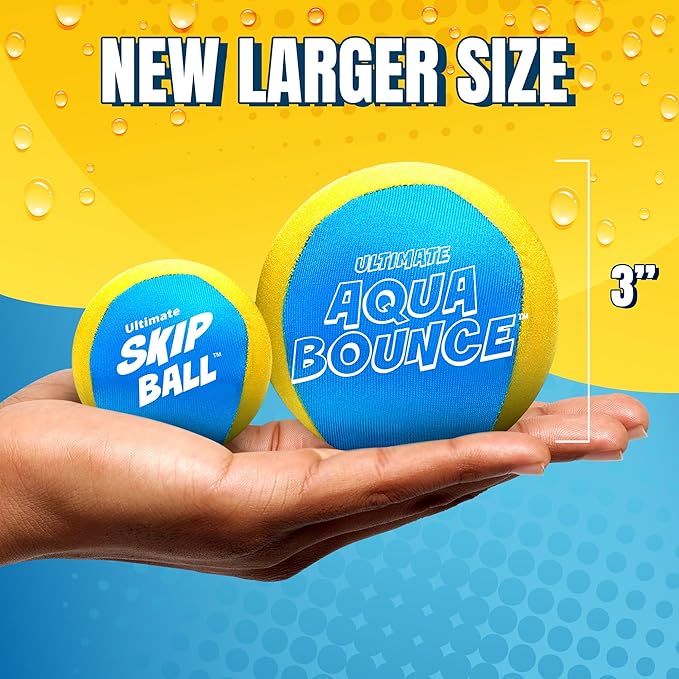 Activ Life Ultimate 2 Pack Larger 3” Water Skip Balls - Bouncing Balls for Swimming Pool & Beach Fun - Designs Include Baseball, Basketball, Volleyball, and Tennis for Kids, Friends, and Family