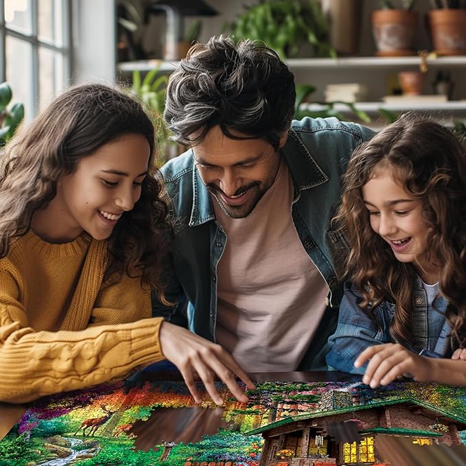 White Mountain 500 Piece Jigsaw Puzzle Spring Flowers Scenic Puzzles with Large Pieces Gift for Adults 18"x24" - Cabin in The Woods