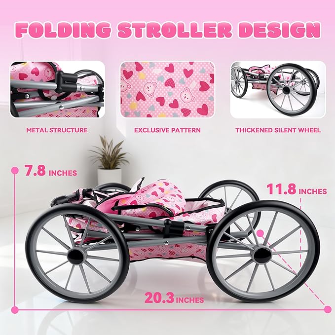 SMILESSKIDDO Baby Doll Stroller Toy Set - 12 Inch Soft Body Dolls with Accessories Dining Chair, Doll Clothes, Feeding Set for Realistic Pretent Play, Babydoll Care Gift for Toddler Girls 2+ Year Old