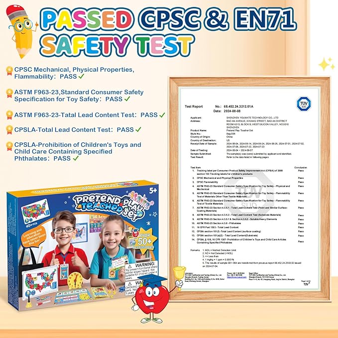 Alritz Pretend Teacher Playset, Role Pretend Play Kids School Toys Kit Include Map, Calendar, White Board Boys Girls Toys, Easter Birthday Gift for Ages 5 6 7 8 9 10 11 12 13+