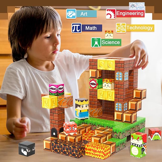Soyee Magnetic Blocks - Build Mine Magnet World Kids Games Magnet Building Toys Kingdom & Lava World Adventure 1'' Magnetic Cubes STEM Toys Christmas Birthday Gifts for 3+ Years Old Boys Girls