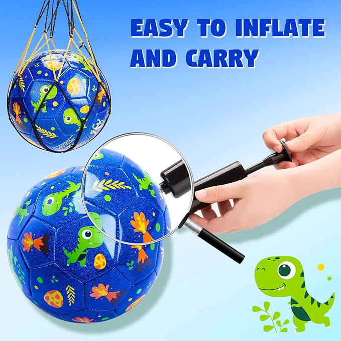 U&C Planet Soccer Ball Size 2 Size 3 Size 4 for Toddler Kids with Pump Deflated, Cartoon Unicorn Dinosaur Soccer Ball Toy for Girls Boys 1-3 2-8 6-12