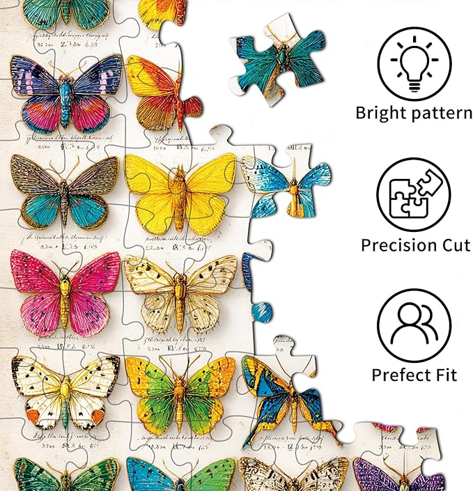 1000 Piece Puzzles for Adults,Butterfly Specimen Jigsaw Puzzle 1000 Pieces for Adults Seniors,Challenging Family Games Holiday Party Gifts -1:1 Poster Interlock Perfectly Letter on Back