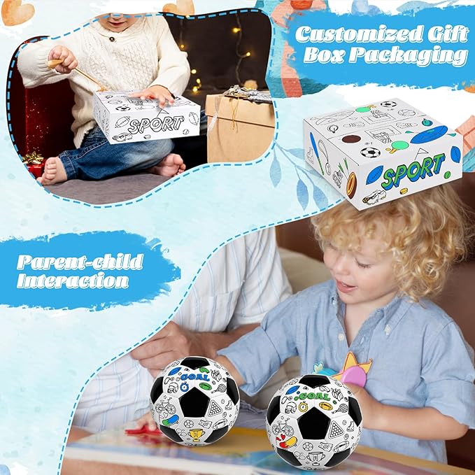 4 Pack Size 2 Color Your Own Soccer Ball Black DIY Custom Soccer Ball Craft Kit with Pump 12 Markers Personalized Youth Toddler Training Soccer Ball Paint Your Own Toy Creative