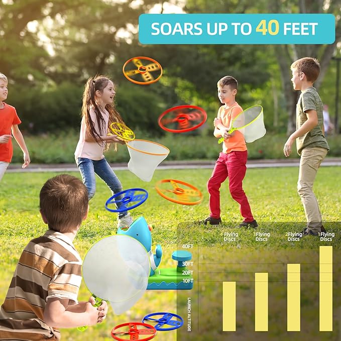 12 PCS Flying Disc Launcher Outdoor Indoor Game Toys Gifts for 3 4 5 6 7 Year Old Boys Kids, Outdoor Outside Game Toys for Boys Girls Ages 3-5 4-8, Ideal 3 4 5 6 Year Old Birthday Gifts