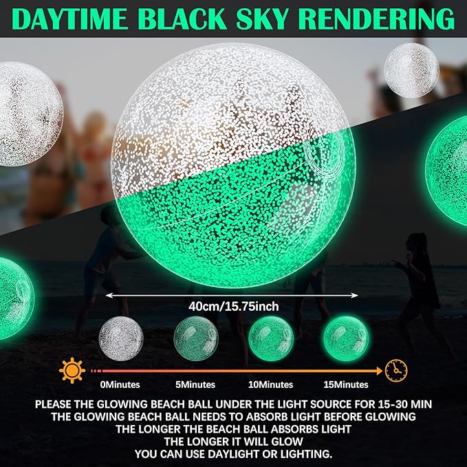 6 Pcs 16 Inch Light up Beach Balls Glow in The Dark Blow up Pool Floating Inflatable Balls for Summer Neon Party Games Pool Garden Decorations Outdoor