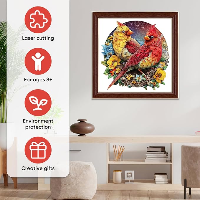 MEATRN Winter Cardinals Puzzles for Adults, Fun Educational Wooden Puzzle, Christmas Decorative Gift, Relaxing Wood Puzzle Game for Family & Friends, 508 Pcs, 16.5x16.7 in