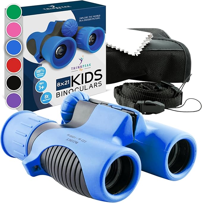 Think Peak Blue Binoculars Science Toy for Kids Ages 3-12 Years - Real Compact Outdoor Adventure & STEM Educational Nature Hiking Explorer for Bird Watching, Camping Children’s Birthday Gift