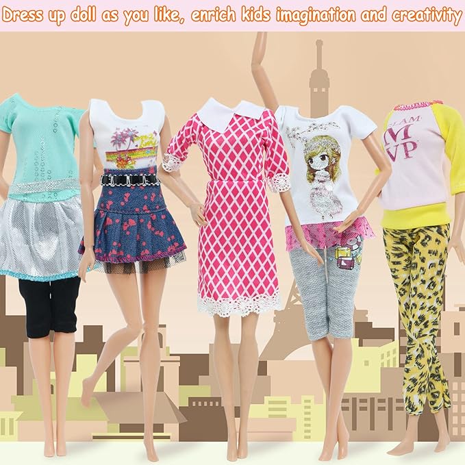 5 Sets Fashion Doll Clothes Dresses Tops and Pants for 11.5 inch Girl Doll Outfits Random Styles Doll Accessories
