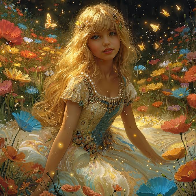 Enchanted Forest Fairy 1000 Piece Jigsaw Puzzle for Adults - Magical Flower Field Scene with Butterflies, Poster & Lettered Back, 22.8" Square HD Quality, Unique Gift for Fantasy & Nature Lovers