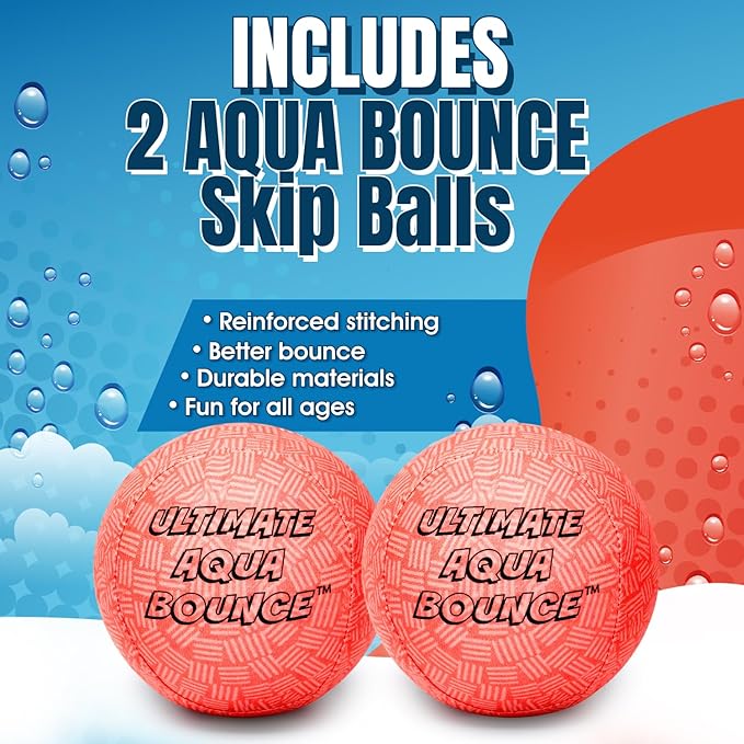 Activ Life Ultimate 2 Pack Larger 3” Water Skip Balls - Bouncing Balls for Swimming Pool & Beach Fun - Designs Include Baseball, Basketball, Volleyball, and Tennis for Kids, Friends, and Family
