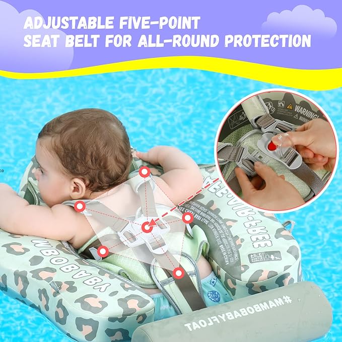 Mambobaby Baby Swim Float with Canopy Non-Inflatable Infant Pool Float with Tail 3-24 Months Avoid Flip Solid Skin-Friendly Material for Toddler Boys Girls