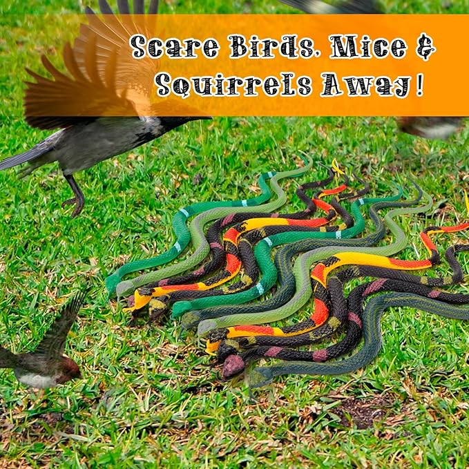 12 Pcs Colorful Realistic Snakes Rubber Mini Plastic Snakes Prank Snake for Party, Tricking People, Garden Props Decorations, 11in