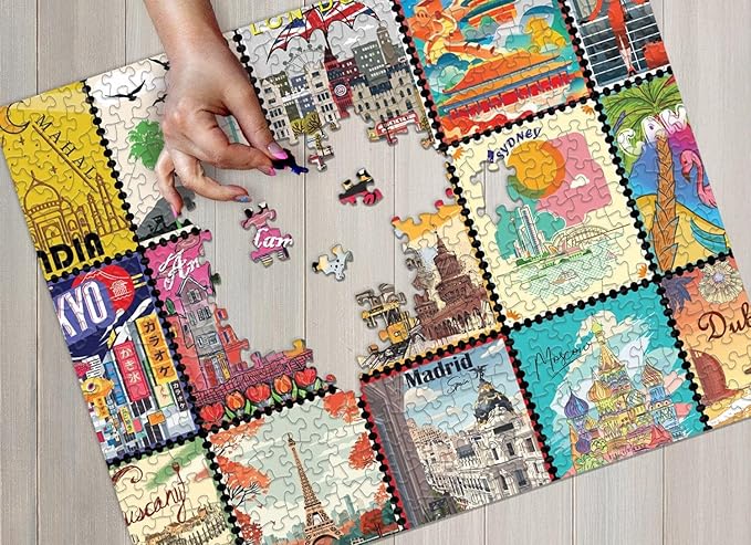 Springbok Stamps of The World 1000 Piece Jigsaw Puzzle for Adults - Travel Collage - Unique Cut Pieces - Made in USA