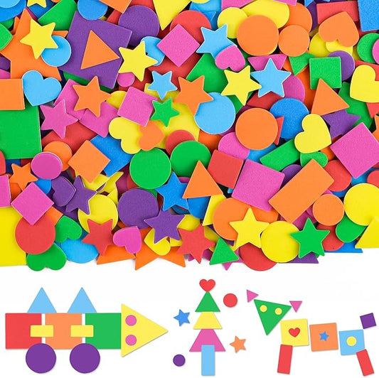 1600 Pcs Foam Stickers 16 Sheets Foam Shapes Sticker Self Adhesive,Star Sticker for Crafts Supplies Geometric Stickers for Crafts DIY Arts Project Star Heart Circle Triangle (16,Multicolor)