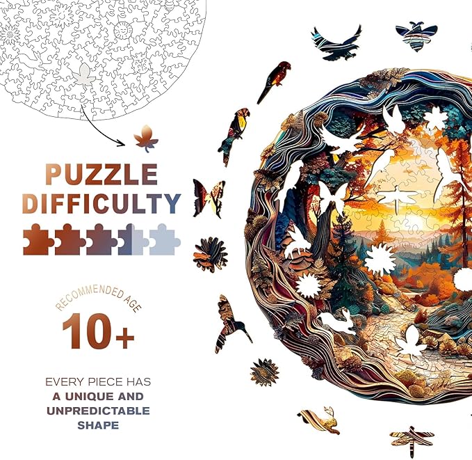 Wooden Jigsaw Puzzles, Winding Road Wooden Puzzles for Adults with Unique Shape, Birthday Gifts for Adults Family Game,11.4"x11.4"-200pcs