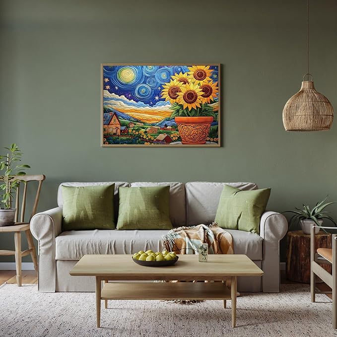 Puzzles for Adults 500 Pieces, Sunflower Puzzle Jigsaw Puzzles 500 Pieces - Starry Sunflower, Impossible Starry Night Puzzle, Finished Size 20.47 * 14.96”, with 1:1 Poster, Letter on The Back