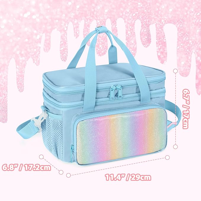 GRAOSO Carrying Case Compatible with Barbie Doll Clothes, Doll Accessories Storage Organizer, Double Layer Design, with Handle and Detachable Shoulder Strap, Case only (Blue)