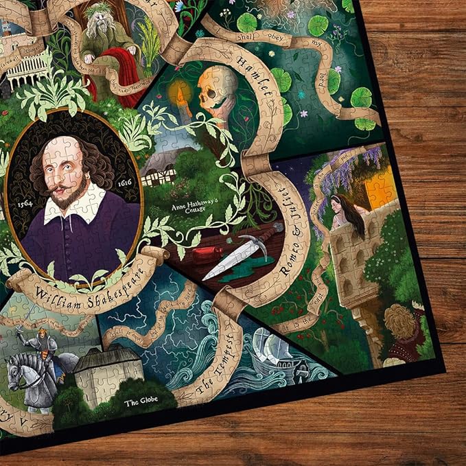 Gibsons Shakespeare 1000 Piece Jigsaw Puzzle for Adults – Colourful Literary & History Art by Anna Stead – Premium Sustainable Made in America – Challenging Educational Gift for Book Lovers & Puzzlers